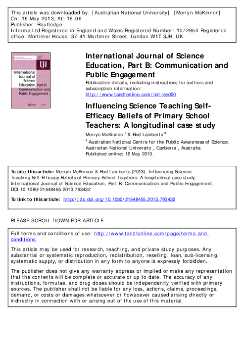 (PDF) Influencing science teaching self-efficacy beliefs of primary ...
