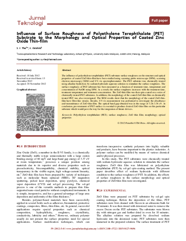 (PDF) Influence of Surface Roughness of Polyethylene Terephthalate (PET ...