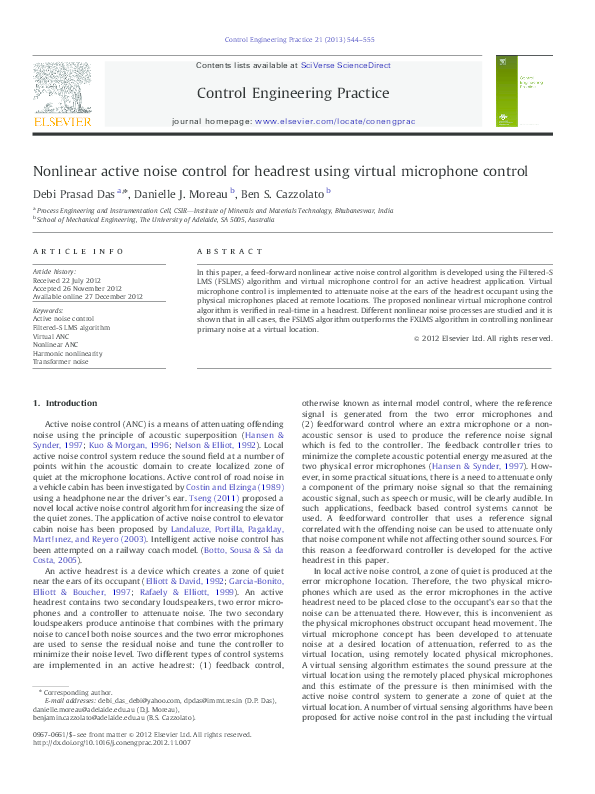 (PDF) Nonlinear active noise control for headrest using virtual ...