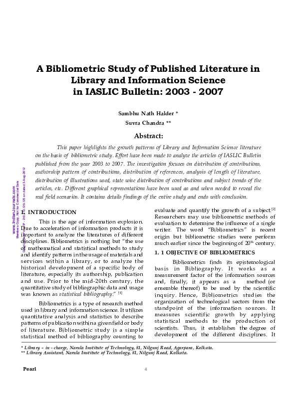 (PDF) A Bibliometric Study of Published Library and Information Science ...