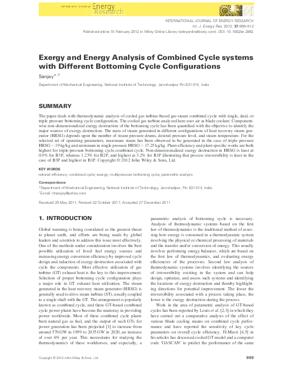 (PDF) Exergy and Energy Analysis of Combined Cycle systems with ...