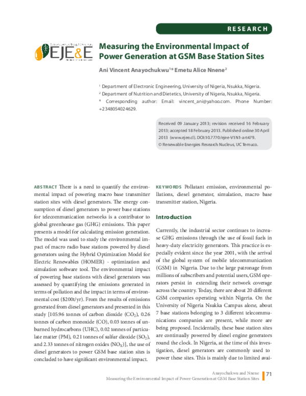 (PDF) Measuring the Environmental Impact of Power Generation at GSM ...