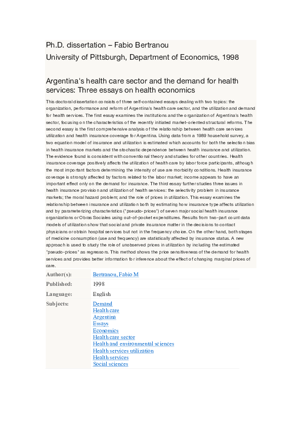 Essay On Healthy Eating High School Sample Essay also Essay Writing Examples For High School Pdf Argentinas Health Care Sector And The Demand For Essay On High School