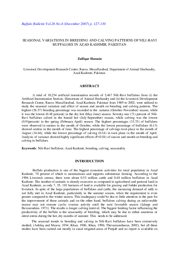 (DOC) SEASONAL VARIATIONS IN BREEDING AND CALVING PATTERNS OF NILIRAVI