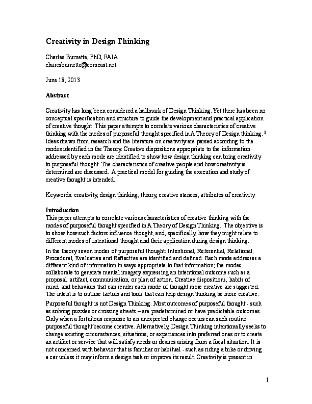 (PDF) Creativity in Design Thinking