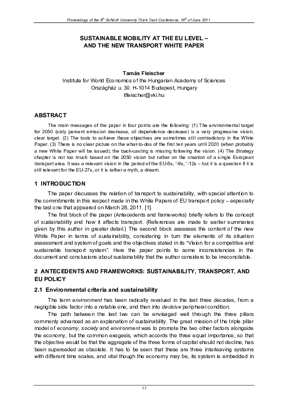 (PDF) SUSTAINABLE MOBILITY AT THE EU LEVEL - AND THE NEW TRANSPORT ...