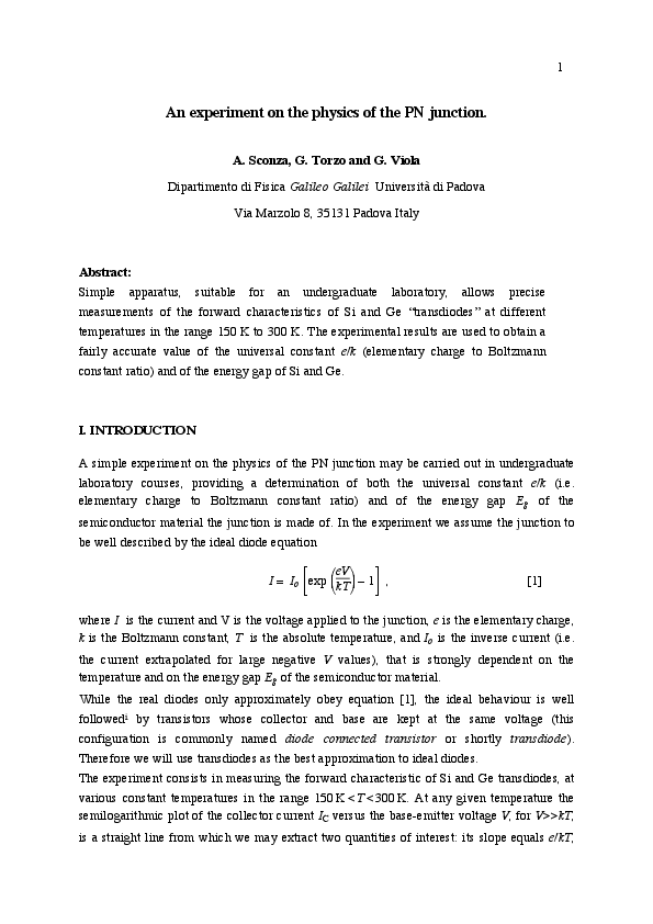 (PDF) Experiment on the physics of PN junction