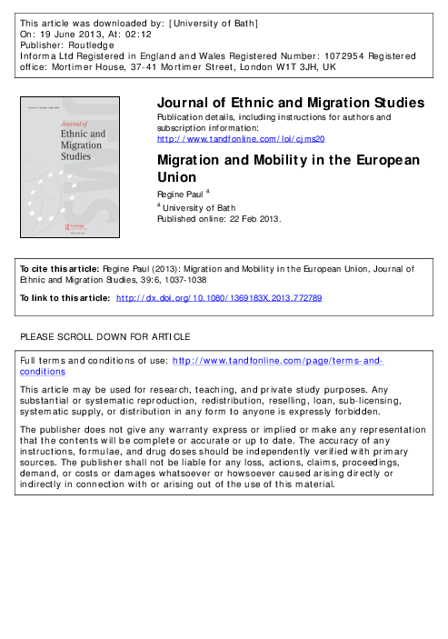 (PDF) Boswell, C. and A. Geddes (2011), Migration and Mobility in the ...