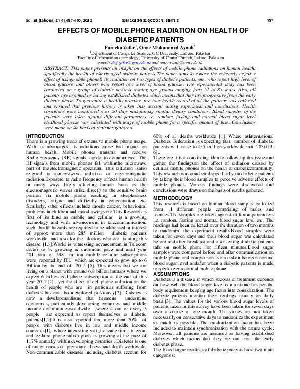 (PDF) EFFECTS OF MOBILE PHONE RADIATION ON HEALTH OF DIABETIC PATIENTS