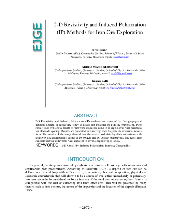  pdf 2 d resistivity and induced polarization ip methods for iron
