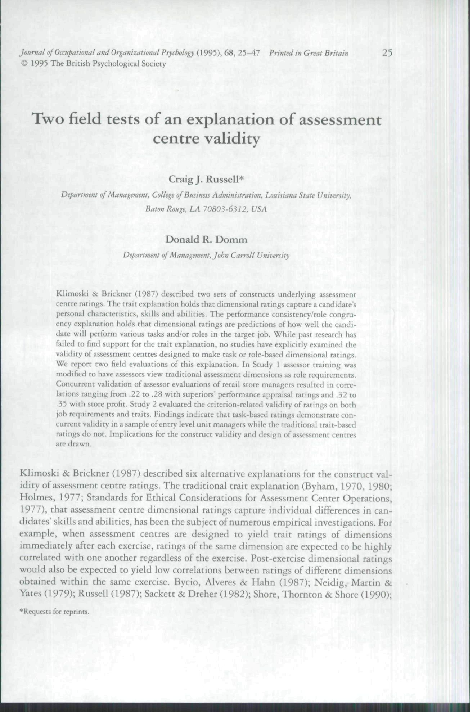 (PDF) Two field tests of an explanation of assessment centre validity