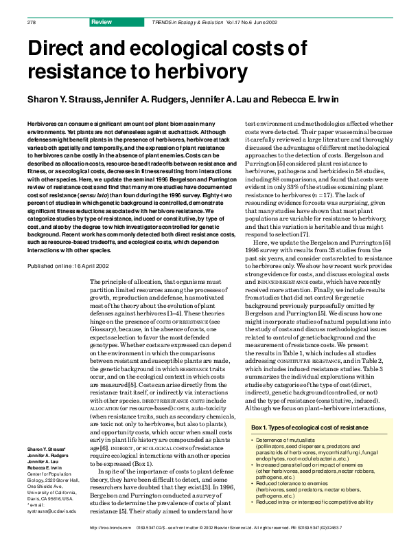 (PDF) Direct and ecological costs of resistance to herbivory