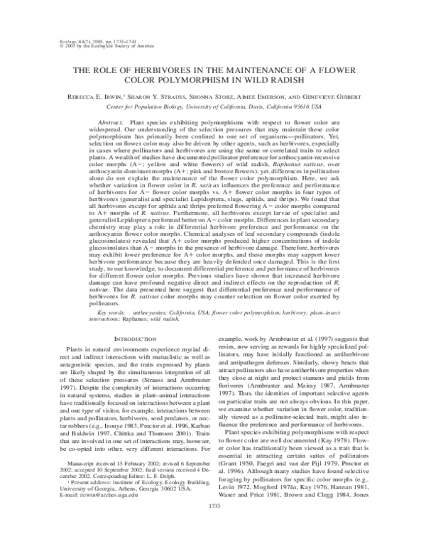 (PDF) THE ROLE OF HERBIVORES IN THE MAINTENANCE OF A FLOWER COLOR ...