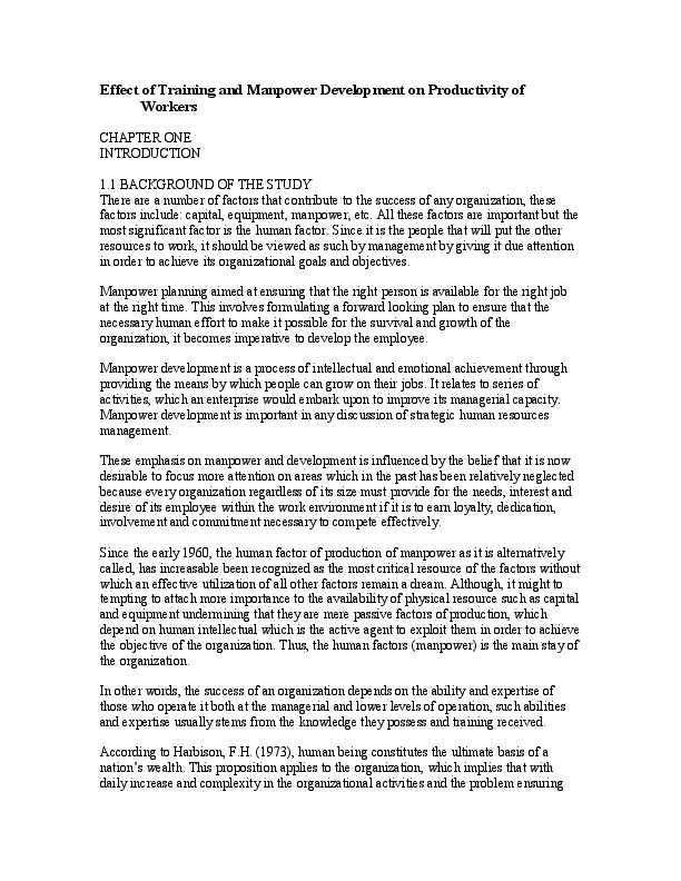 (DOC) Effect of Training and Manpower Development on Productivity of ...