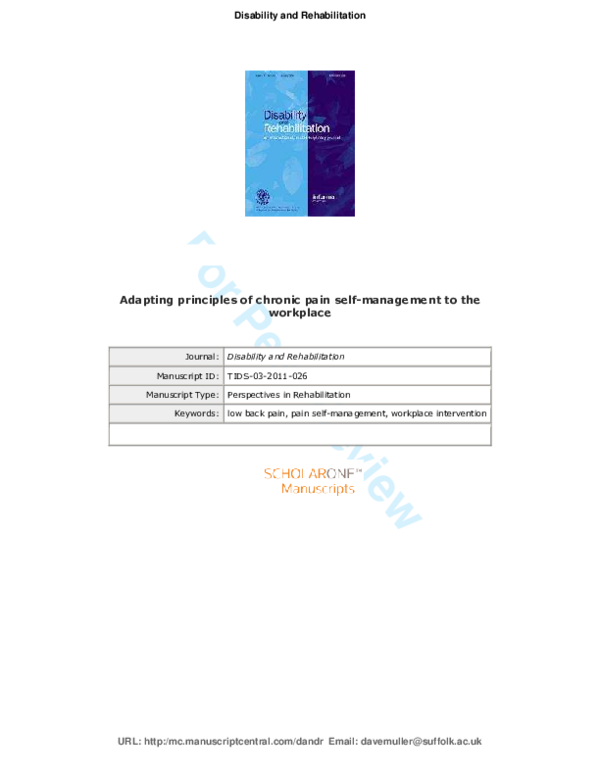 (PDF) Adapting principles of chronic pain self-management to the workplace