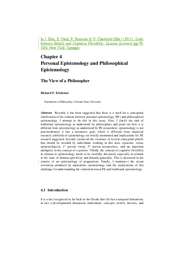 (DOC) Personal Epistemology and Philosophical Epistemology Richard
