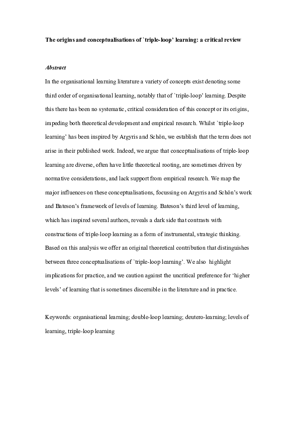 (DOC) The origins and conceptualisations of triple loop learning: a ...