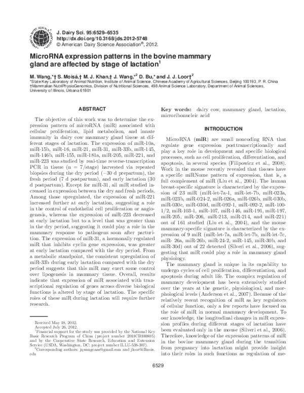 (PDF) MicroRNA expression patterns in the bovine mammary gland are ...