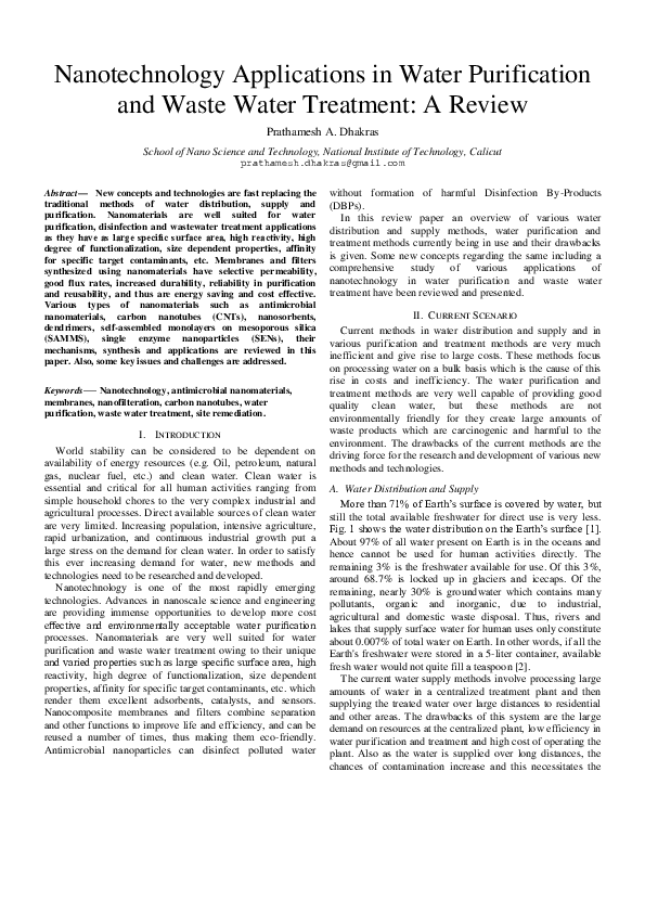 (PDF) Publication Nanotechnology Applications in Water Purification