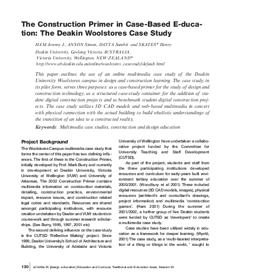(PDF) The construction primer in case based education: the Deakin ...