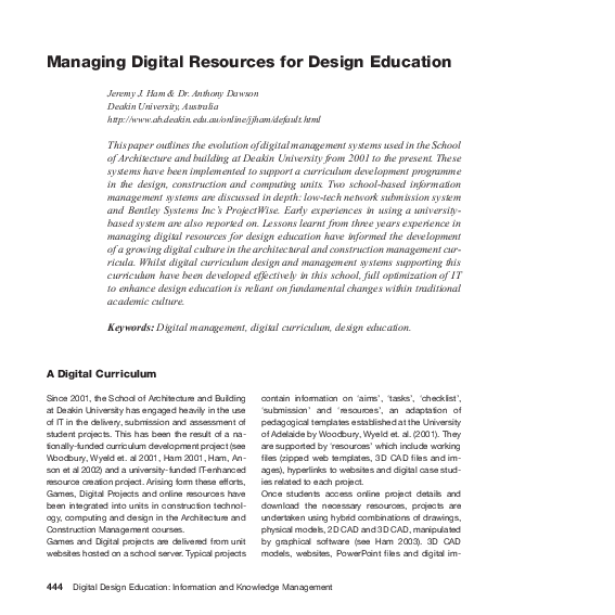 (PDF) Managing digital resources for design education