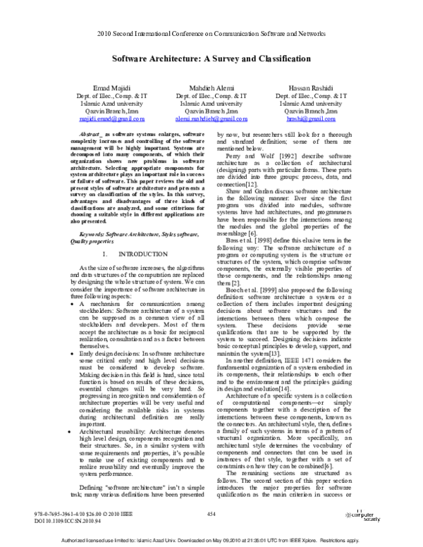 (PDF) Software Architecture: A Survey and Classification