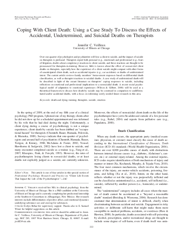 (PDF) Coping With Client Death: Using a Case Study To Discuss the ...