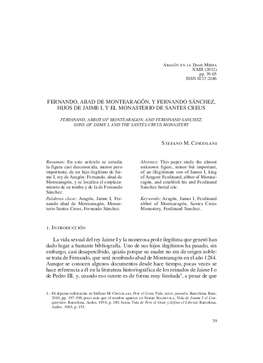 (PDF) “Fernando, abad de Montearagón, y Fernando Sánchez, hijos de