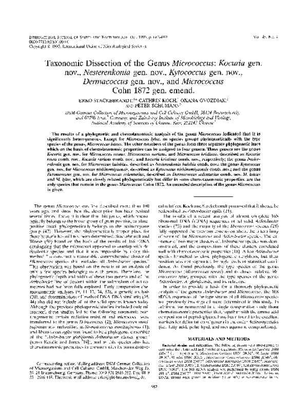 (PDF) Taxonomic Dissection of the Genus Micrococcus: Kocuria gen. nov ...