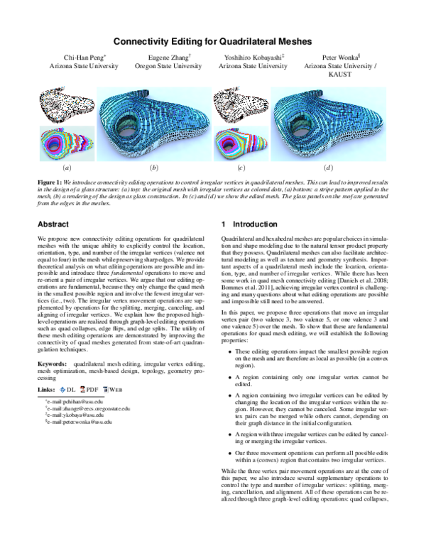 (PDF) Connectivity editing for quadrilateral meshes