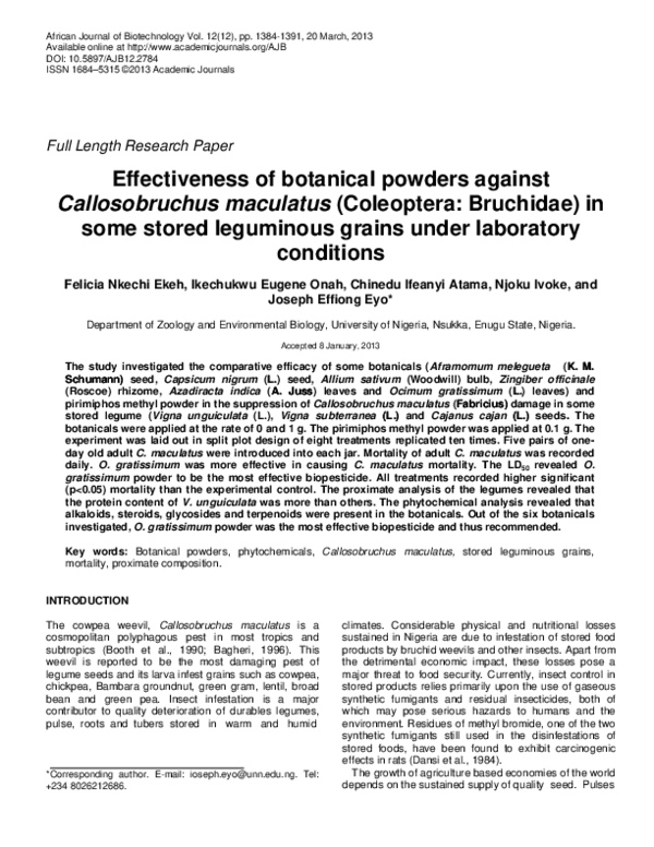 (PDF) Effectiveness of botanical powders against Callosobruchus ...