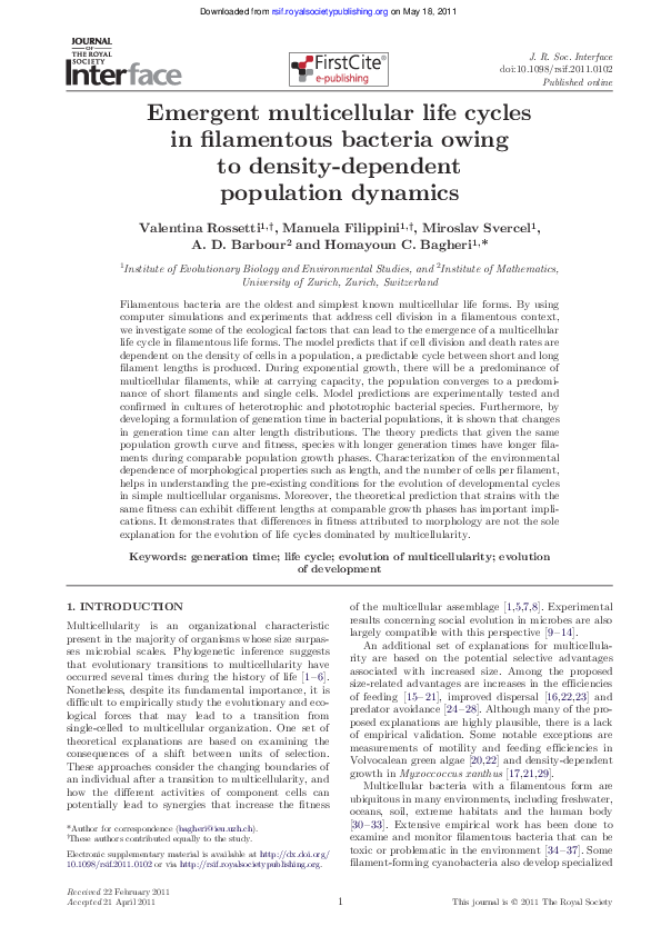 (PDF) Emergent multicellular life cycles in filamentous bacteria owing ...