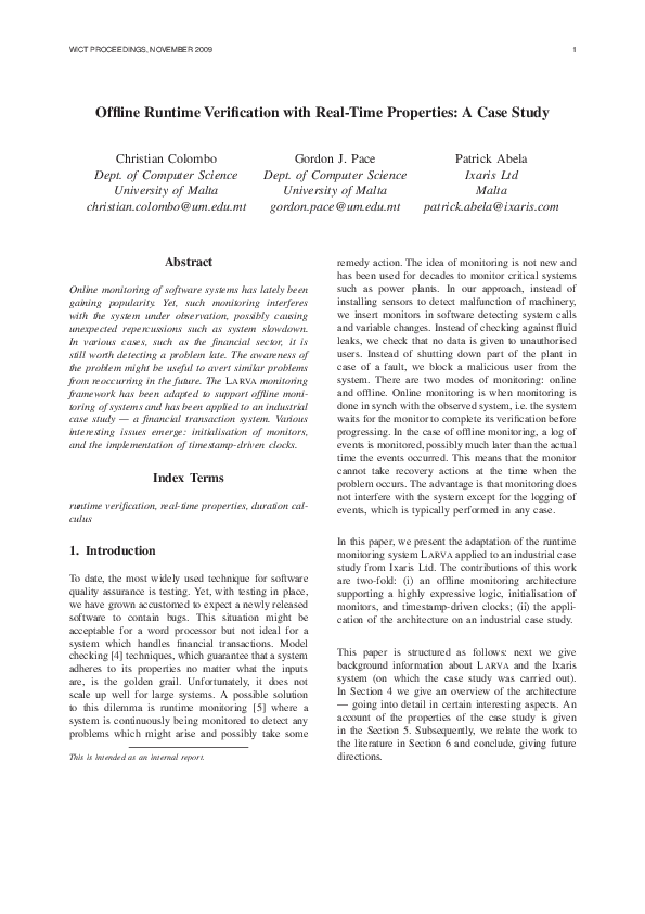 (PDF) Offline Runtime Verification with Real-Time Properties: A Ca se Study