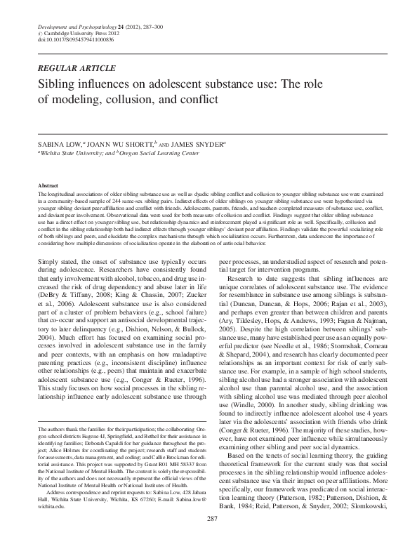 (PDF) Sibling influences on adolescent substance use: The role of ...