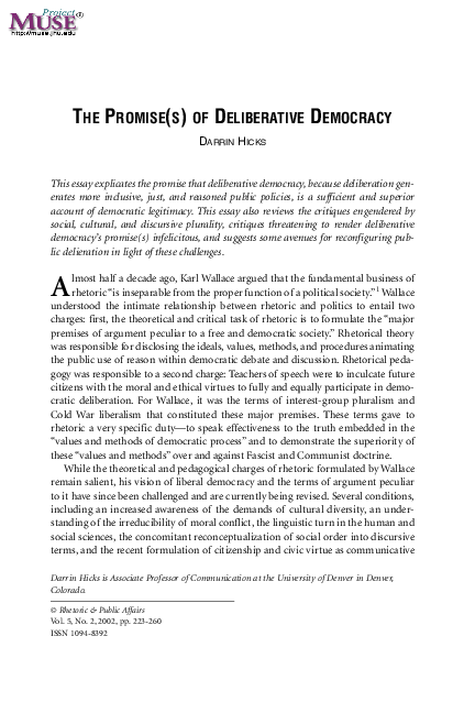 (PDF) The promise (s) of deliberative democracy