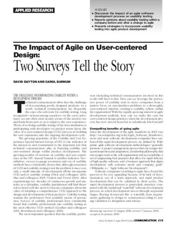 (PDF) The Impact of Agile on User-Centered Design: Two Surveys Tell the ...