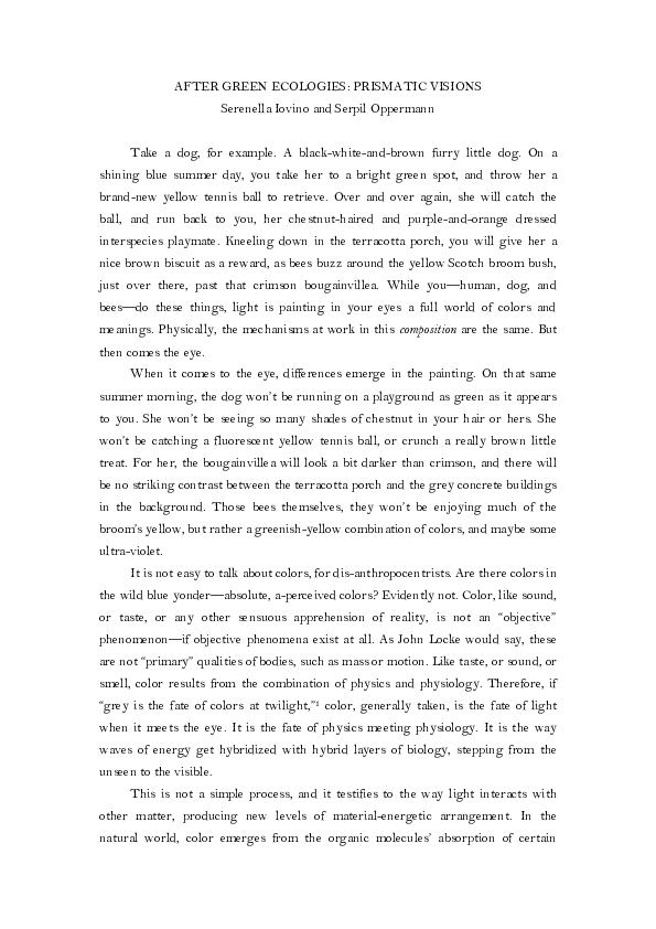 (DOC) After Green Ecologies Prismatic Visions Serenella Iovino and