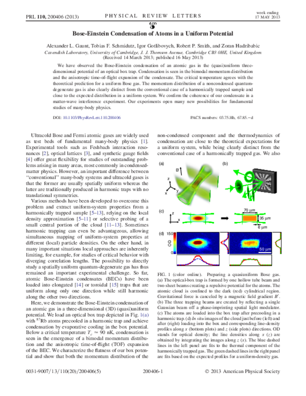 (PDF) Bose-Einstein Condensation of Atoms in a Uniform Potential