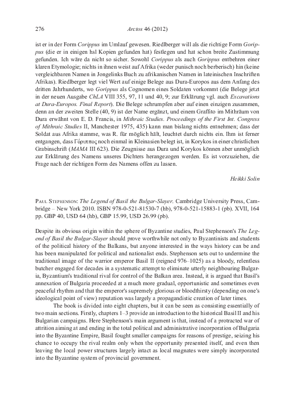 (PDF) Review of P. Stephenson, The Legend of Basil the Bulgar-Slayer ...