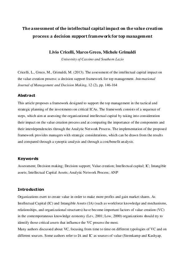 (PDF) The assessment of the intellectual capital impact on the value