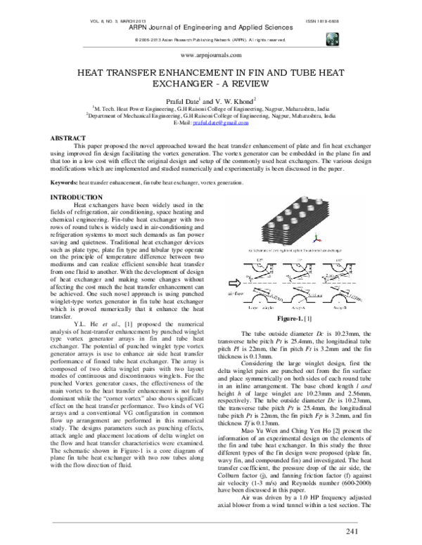 (PDF) HEAT TRANSFER ENHANCEMENT IN FIN AND TUBE HEAT EXCHANGER - A REVIEW