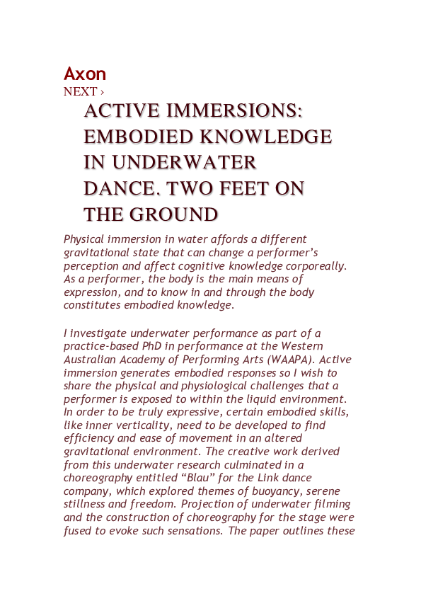 (PDF) Active Immersions: Embodied knowledge in underwater dance