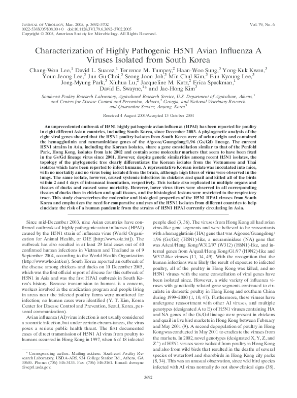 (PDF) Characterization of Highly Pathogenic H5N1 Avian Influenza A ...