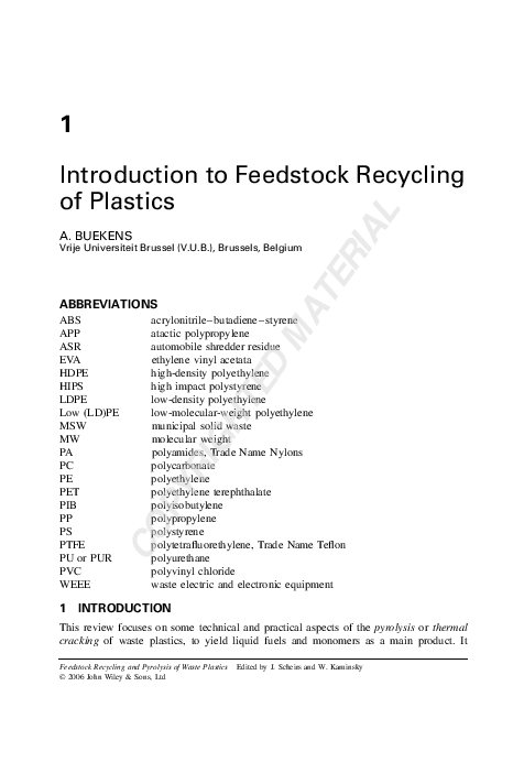 (PDF) Introduction to Feedstock Recycling of Plastics