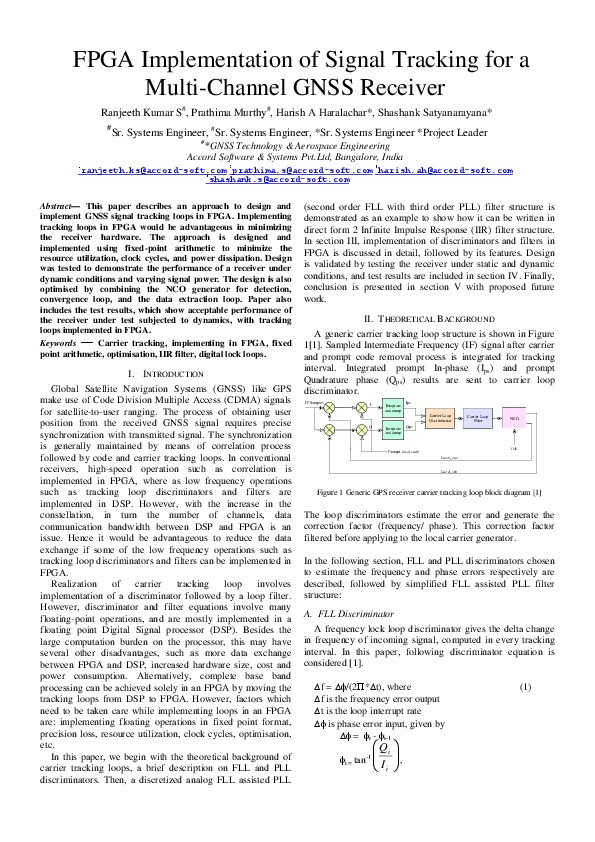 (PDF) FPGA Implementation of Signal Tracking for a Multi Channel GNSS