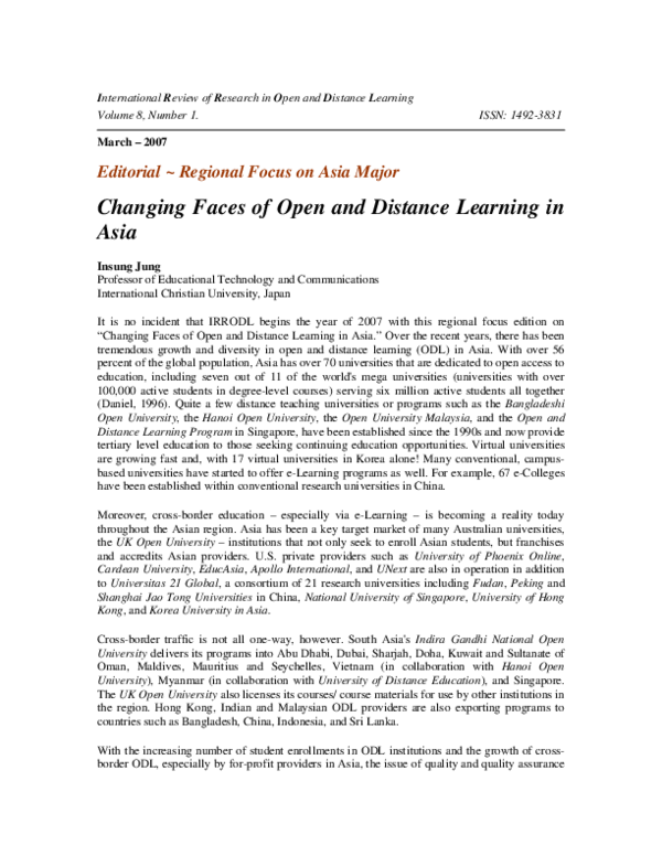 (PDF) Changing Faces of Open and Distance Learning in Asia
