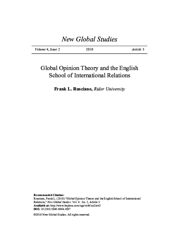 Global Opinion Theory and the English School of International Relations