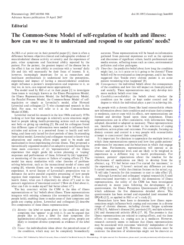 (PDF) The Common-Sense Model of self-regulation of health and illness ...