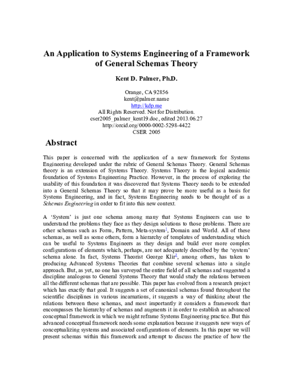 (PDF) An Application to Systems Engineering of a Framework of General ...