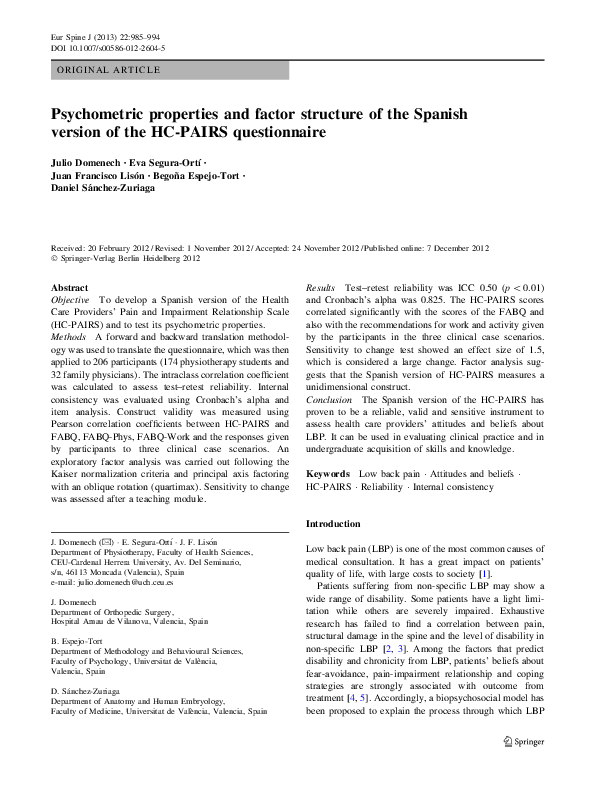 (PDF) 2013 - Psychometric properties and factor structure of the ...